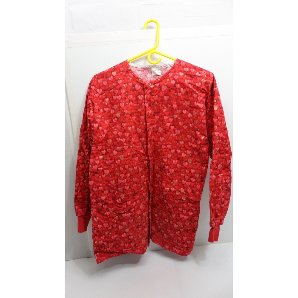 Red, some pink HEART SCRUB Snap TOP SMALL LONG SLEEVE Valentine or Happy!